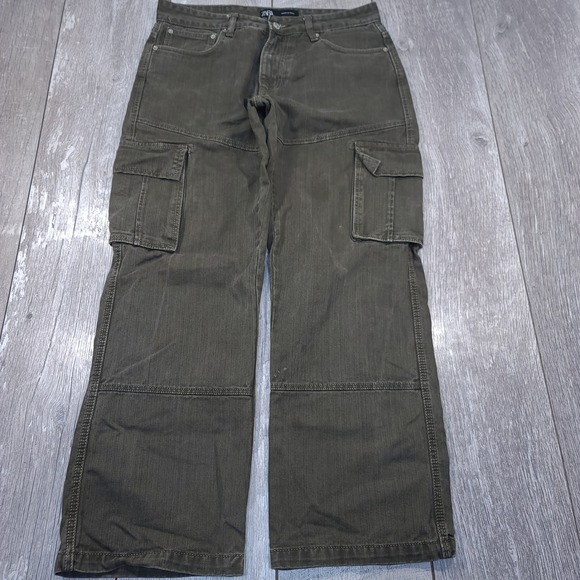 Zara Other - Zara Cargo Pants Mens 34x32 Olive Green Denim Straight Leg Utility Workwear